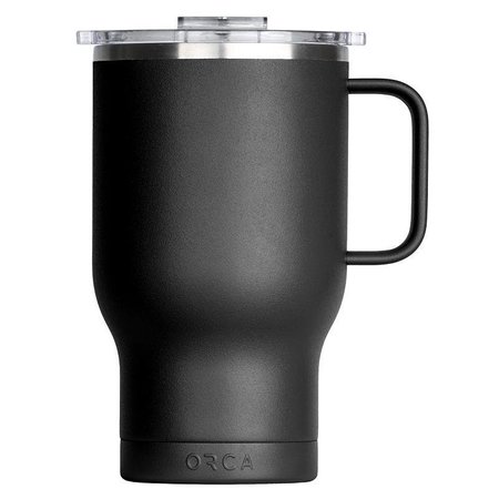 ORCA Traveler Series Coffee Mug, 24 oz Capacity, Whale Tail Flip Lid, Stainless Steel, Black, Insulated TR24BK